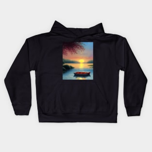 Lakeside Sunset Boat View Kids Hoodie